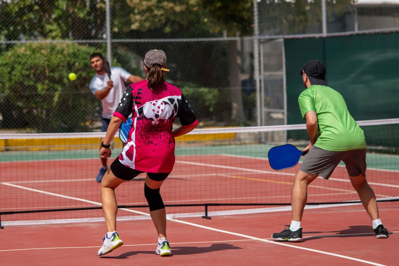 Pickleball court with players