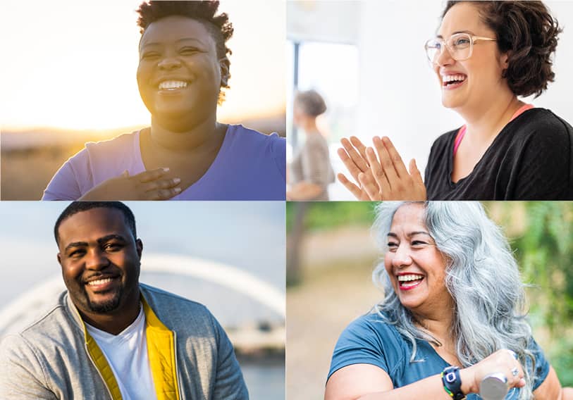 Smiling men and women